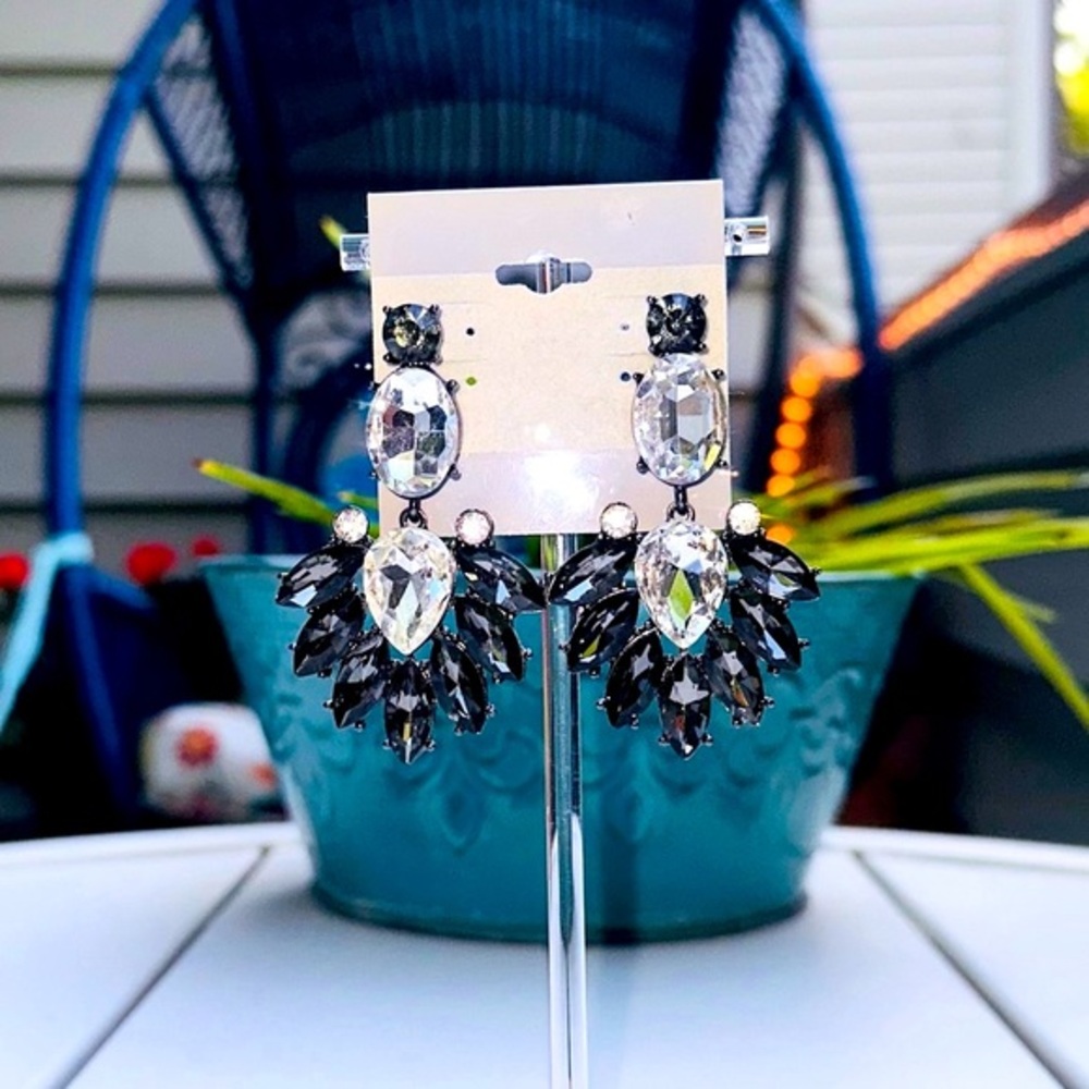 Black crystal statement earrings